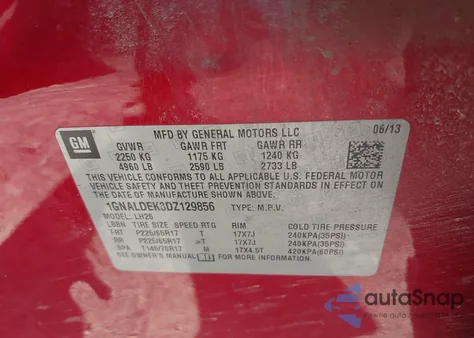 2013 Chevrolet Equinox 1Lt из США, поврежденный, VIN 1GNALDEK3DZ129856